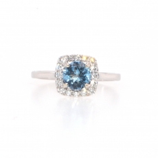 0.62 Carat Aquamarine And Diamond Halo Ring In 14k White Gold