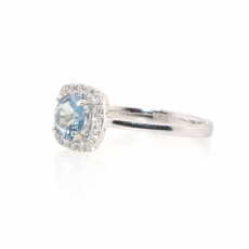 0.62 Carat Aquamarine And Diamond Halo Ring In 14k White Gold
