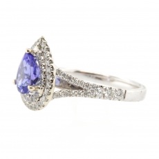 0.87 Carat Tanzanite And Diamond Double Halo Cocktail Ring In 14k White Gold