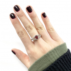 0.88 Carat Natural Red Spinel And Diamond Ring In 14k White Gold