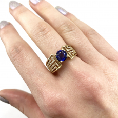0.90 Carat Blue Sapphire and Diamond Ring In 14K Yellow Gold