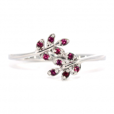10 Pieces Burmese Ruby Round 0.09 Carats Ring In 14K White Gold (RG5517)