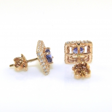 1.13 Carat AA Quality Tanzanite & Diamond Earring In 14K Rose Gold