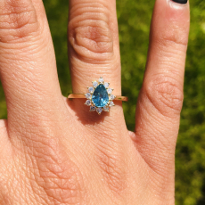 1.13 Carat Cambodian Blue Zircon And Diamond Ring In 14K Yellow Gold