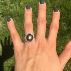 14.31 Carat Star Black Sapphire And Diamond Cocktail Ring In 14K White Gold