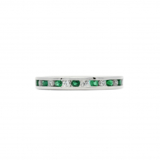 15 Pieces Emerald 0.34 Carat Ring Band in 14K White Gold With Diamond Accent (RG5734)