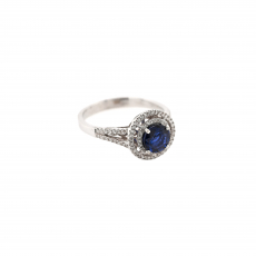 1.54 Carat Blue Sapphire And Diamond Ring In 14K White Gold