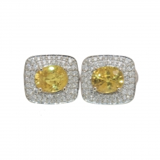 2.68 Carat Yellow Sapphire and Diamond Stud Earring In 14k White Gold