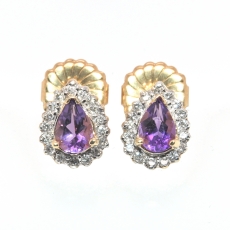 2.85 Carat Amethyst And Diamond Stud Earring In 14k Rose Gold