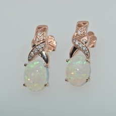 3.09 Carat Ethiopian Opal And Diamond Earring In 14k Rose Gold