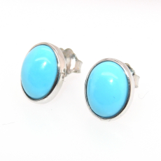 3.74 Carat Turquoise Stud Earring In 14k White Gold