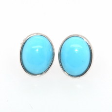 3.74 Carat Turquoise Stud Earring In 14k White Gold