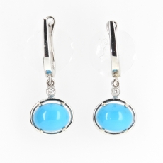 4.06 Carat Turquoise And Diamond Earring In 14k White Gold