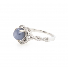 4.17 Carat Natural Star Sapphire and Diamond Halo twisted Shank Ring In 14k White Gold