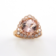 4.85 Carat AAA Quality Peachy Pink Morganite And diamond Halo Ring In 14K Rose Gold