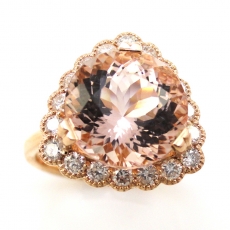4.85 Carat AAA Quality Peachy Pink Morganite And diamond Halo Ring In 14K Rose Gold