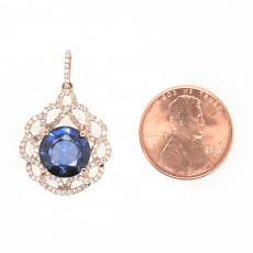 5.91 Carat Nigerian Sapphire With Diamond Pendant In 14k Rose Gold  ( Chain Not Included )