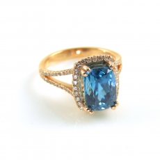 6.65 Carat Blue Zircon And Diamond Ring In 14k Rose Gold