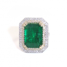 8.54 Carat Zambian Emerald And Diamond Engagement Ring In 14K Dual Tone (Yellow / White)  Gold