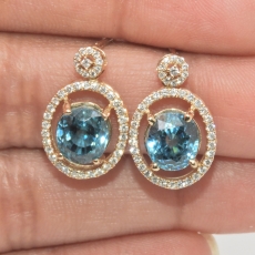 8.88 Carat Blue Zircon And Diamond Earring In 14k Yellow Gold