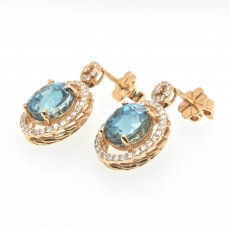 8.88 Carat Blue Zircon And Diamond Earring In 14k Yellow Gold