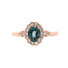 Alexandrite Oval 0.73 Carat With Accent Diamonds Halo Engagement Ring In 14K Rose Gold