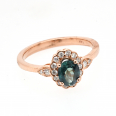 Alexandrite Oval 0.73 Carat With Accent Diamonds Halo Engagement Ring In 14K Rose Gold