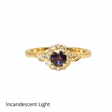 Alexandrite Round 0.39 Carat With Accent Diamonds Halo Engagement Ring In 14K Yellow Gold