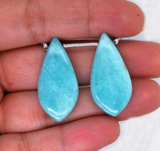 Amazonite Drop Leaf Shape 32x15mm Drilled Bead Matching Pair