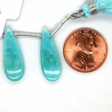 Amazonite Drops Almond Shape 23x8mm Drilled Bead Matching Pair