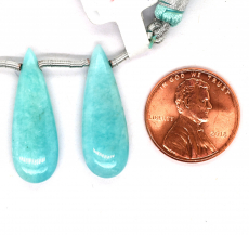 Amazonite Drops Almond Shape 27x9mm Drilled Bead Matching Pair