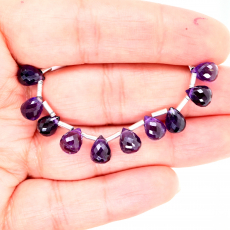 Amethyst Drops Briolette Shape 7x6mm Drilled Beads 10 Pieces Line