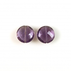 Amethyst Drops Coin Shape 8MM Top To Bottom Drilled Beads Matching Pair