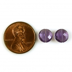 Amethyst Drops Coin Shape 8MM Top To Bottom Drilled Beads Matching Pair