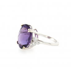 Amethyst Oval 11.07 Carat Ring with Accent Diamonds in 14K White Gold