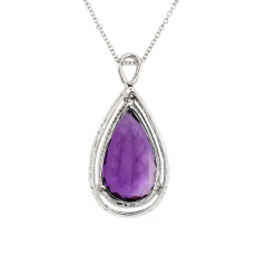 Amethyst Pear Shape 8.75 Carat Pendant in 14K White Gold With Diamond Accents ( Chain Not Included )