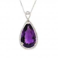 Amethyst Pear Shape 8.75 Carat Pendant in 14K White Gold With Diamond Accents ( Chain Not Included )