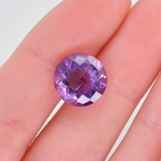 Amethyst Round 11mm Checkerboard Top Single Piece Approximately 4.35 Carat.