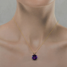 Amethyst Round Shape 4.96 Carat Pendant in 14K Yellow Gold ( Chain Not Included )