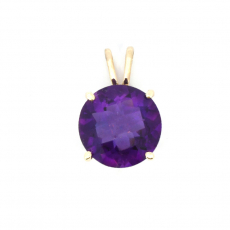 Amethyst Round Shape 4.96 Carat Pendant in 14K Yellow Gold ( Chain Not Included )