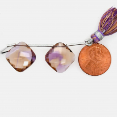 Ametrine Drops Cushion Shape 15x15mm Drilled Beads Matching Pair