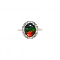 Ammolite Cab Oval 2.74 Carat Ring in 14K White Gold with Accent Diamonds
