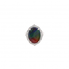 Ammolite Oval Cut  6.41 Carat Ring with Accent Diamonds in 14K White Gold