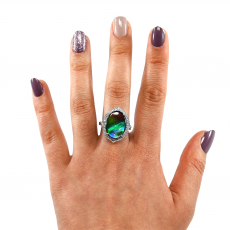 Ammolite Oval Cut  6.41 Carat Ring with Accent Diamonds in 14K White Gold