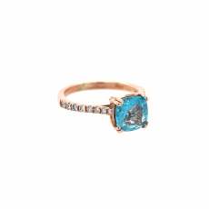Apatite Cushion 1.50 Carat Ring with Accent Diamonds in 14K Rose Gold