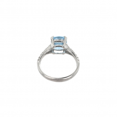 Aquamarine Cushion 2.08 Carat Ring in 14K White Gold with Accent Diamonds