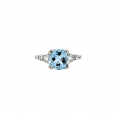 Aquamarine Cushion 2.08 Carat Ring in 14K White Gold with Accent Diamonds