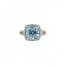 Aquamarine Cushion 3.55 Carat Ring in 14K White Gold with Accent Diamonds
