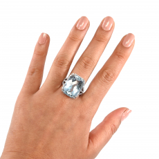 Aquamarine Cushion Shape 17.88 Carat Ring In 14K White Gold With Accent Diamonds