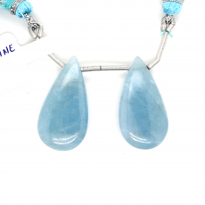 Aquamarine Drops Almond Shape 26x13mm Drilled Beads Matching Pair